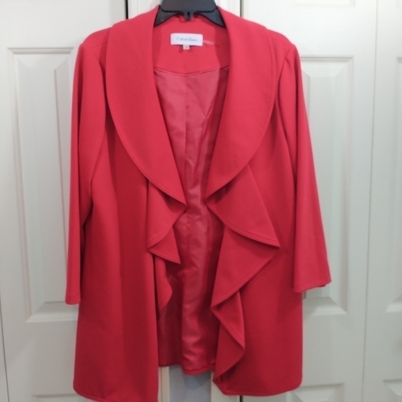 Calvin Klein Red Cascade Open front Blazer Jacket 14 - Picture 4 of 11